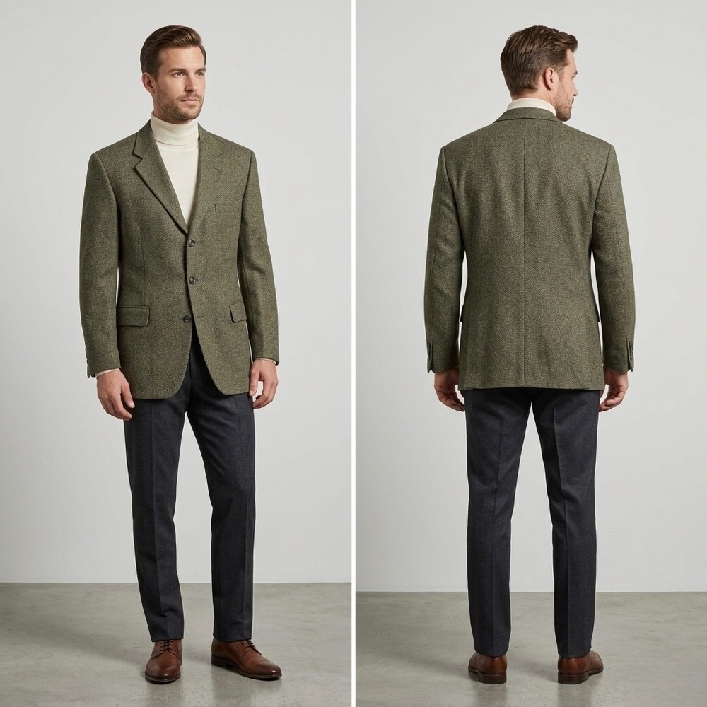 Jack Victor Collection Men's Blazer‎ Size 44R 100% Wool Brown Textured 3 Button
